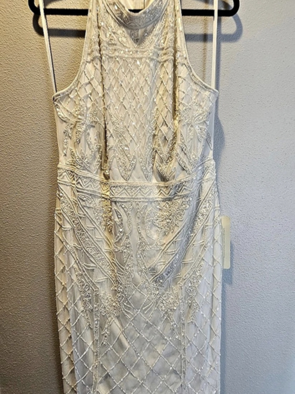 Adrianna Papell Hand Beaded Halter Sheath Dress Mini Dress White Size 18 NWT